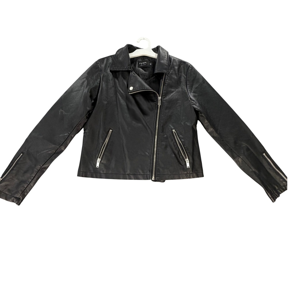 J.P.G.M. Faux Leather Moto Biker Zip Jacket